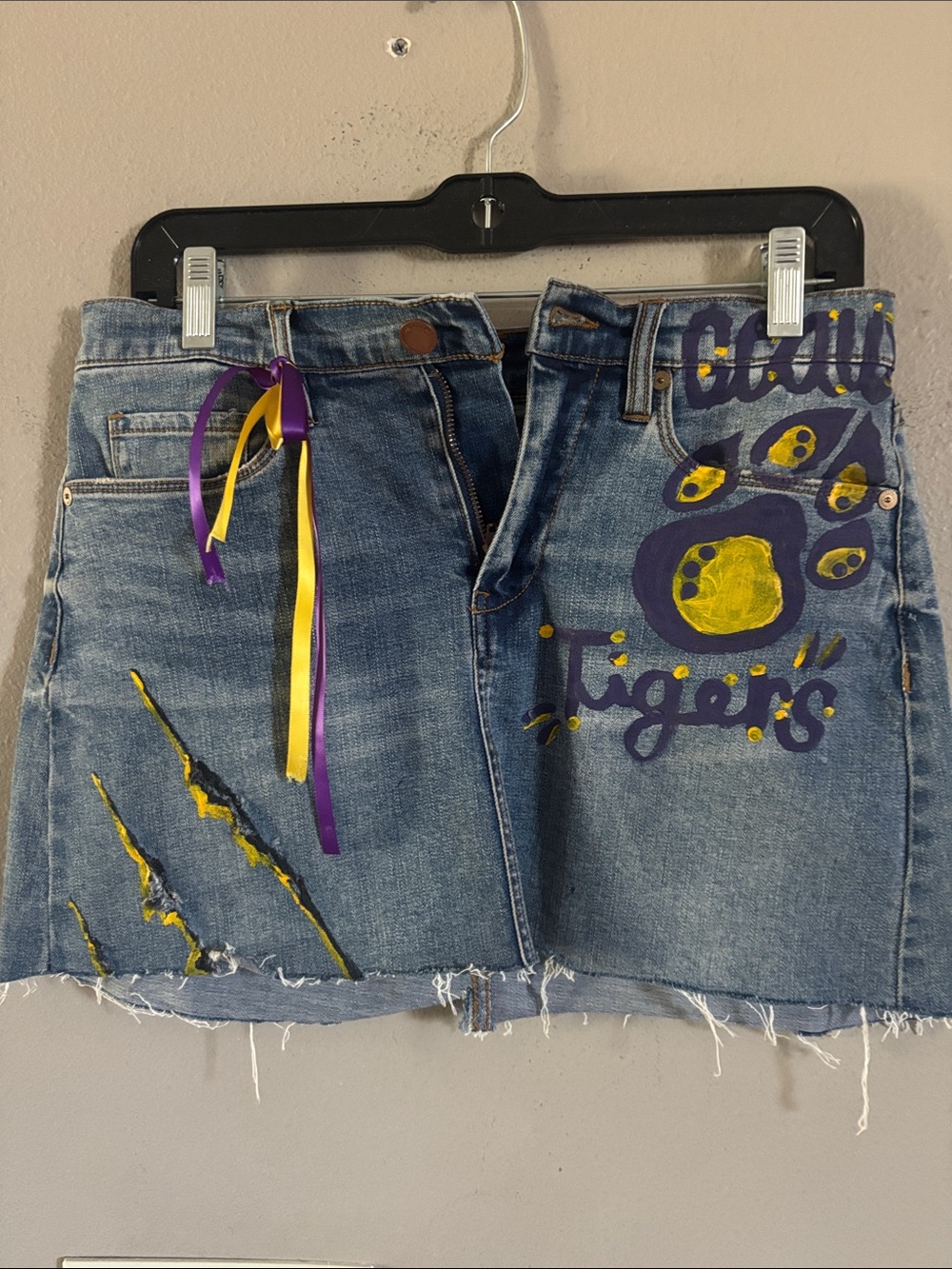 Blank NYC Denim Mini Skirt with Purple & Yellow Accents